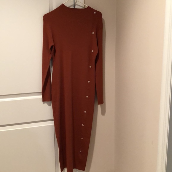 NWOT Rust color maxi sweater dress w daisy buttons sz Large - Picture 5 of 5